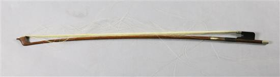 A nickel mounted cello bow, stamped Tubbs, length 71.5cm, weight 75g